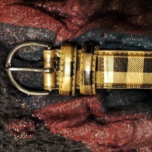Gold and black plaid belt, total 48" long size large, genuine leather